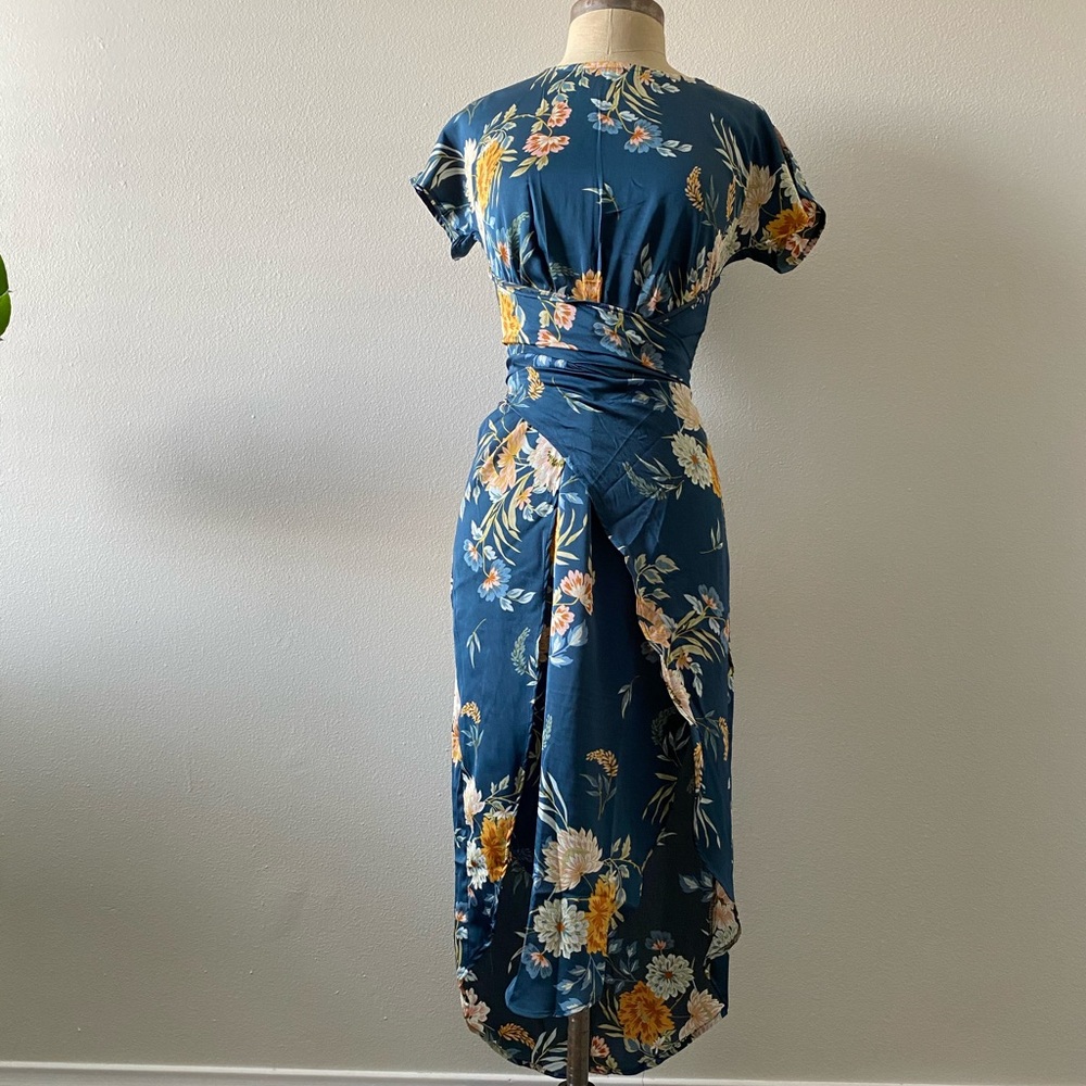 Blue Floral Wrap dress from Showpo